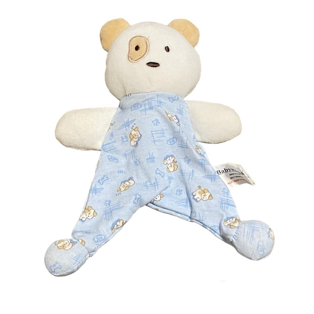 Babyworks Puppy Dog Lovey Plush Puppy Print Blue White Security Blanket Baby Toy